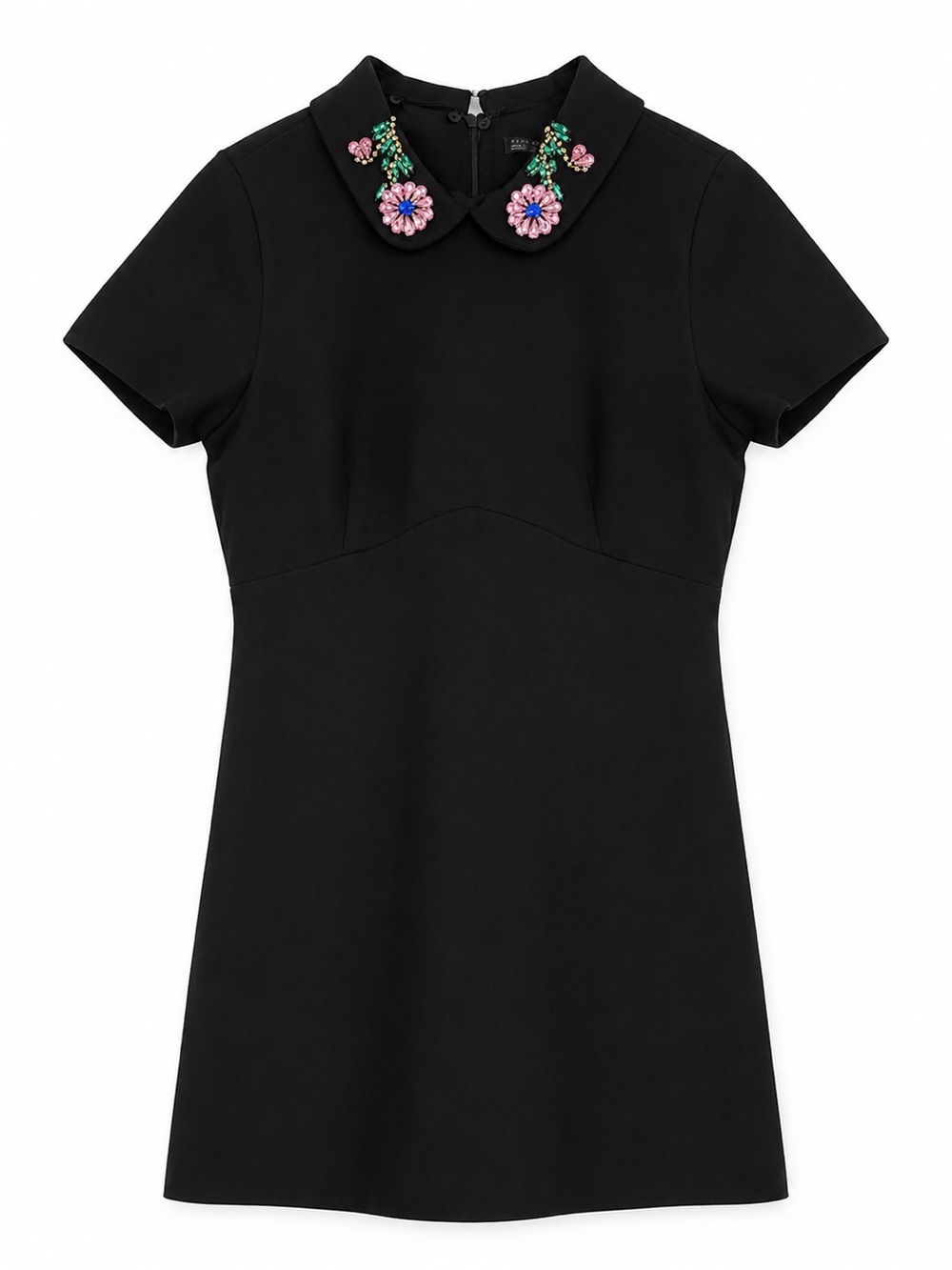 Zara Trafaluc Black Jeweled Floral Collar Mini Dress Size M NWT
